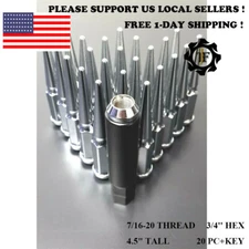 20PC+KEY 7/16-20 FOR CLASSIC CHEVROLET CHROME CONICAL SEAT SPIKE WHEEL LUG NUT