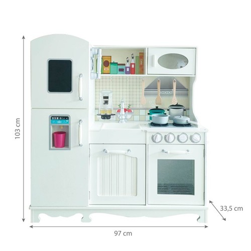 4iQ Große Spielküche Küche aus Holz für Kinder LittleFoodies Weiß 97x33,5x103 cm - Bild 2 von 2