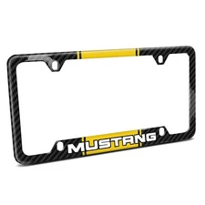 Yellow Racing Stripe Carbon Fiber 50 States License Frame - Ford Mustang