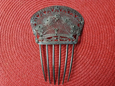 ANTIQUE ART NOVEAU FILIGREE STERLING SILVER 6.5"HX4.5"W HAIR COMB
