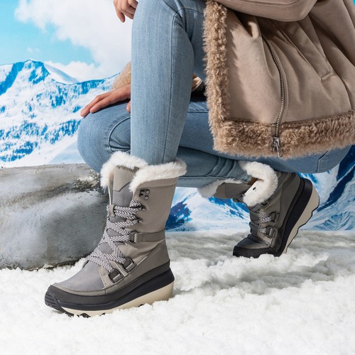 Women's Insulated Fur-Lined Winter Snow Boots Lace-Up Warm Ski Boots - Picture 17 of 20