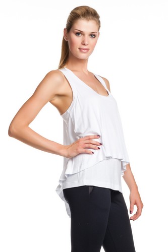 Camisa Top Blanca Robert Rodríguez Imprescindible Doble Capa Racerback Tanque NUEVA - Imagen 2 de 4