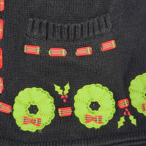 Investments Sweater Cardigan Womens Medium Black Ugly Christmas Wreath Zip Up - Picture 2 of 8