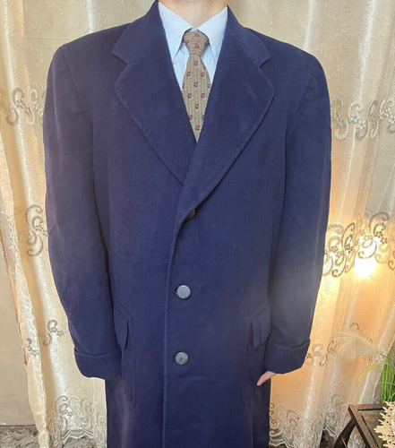 1950s dated Vintage handtailored bespoke 100% cashmere navy suit over coat 48R - Picture 2 of 18