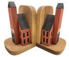Vintage Wooden Handmade Schoolhouse Bookends Large Pair Red Schoolhouse Teacher
