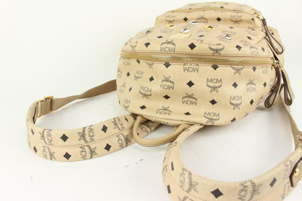 MCM Beige Monogram Visetos Logo Medium Studded Stark