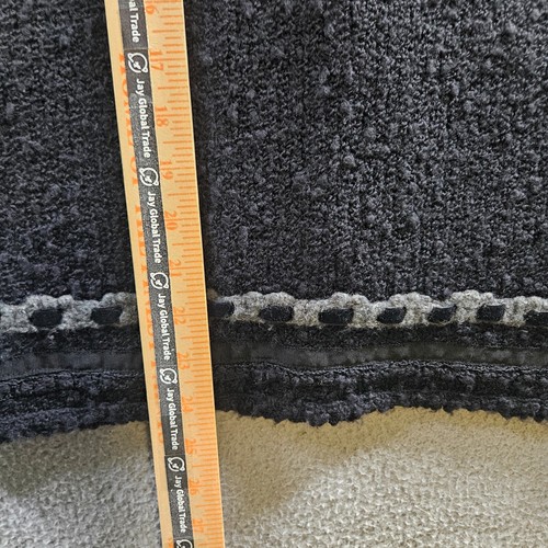 BCBG Maxazria Blazer Jacket Medium Button Up Knit Fluffy Gray Trim Black - Picture 12 of 13