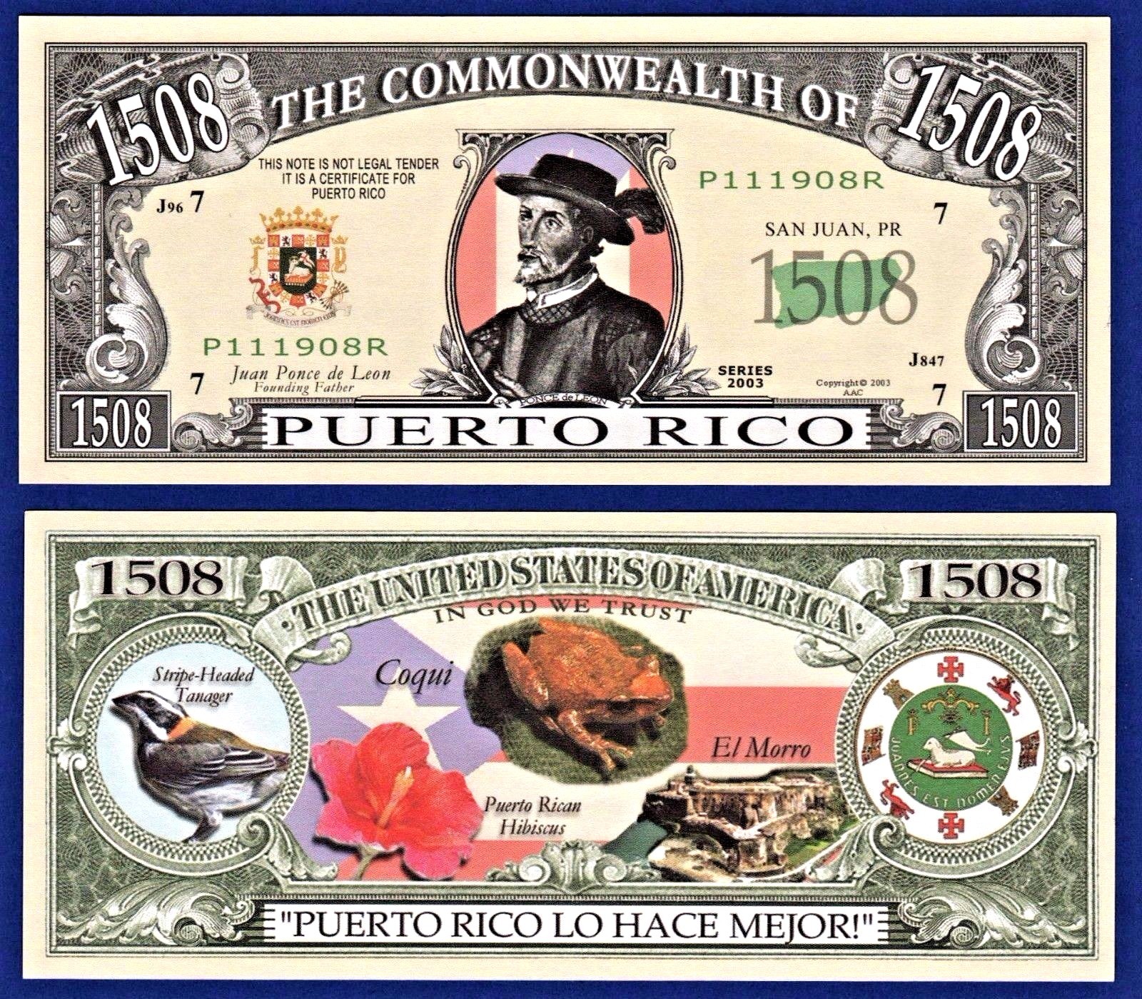 1Puerto Rico Dollar Bill NOVELTY Collectible Play Money M2 eBay(01)