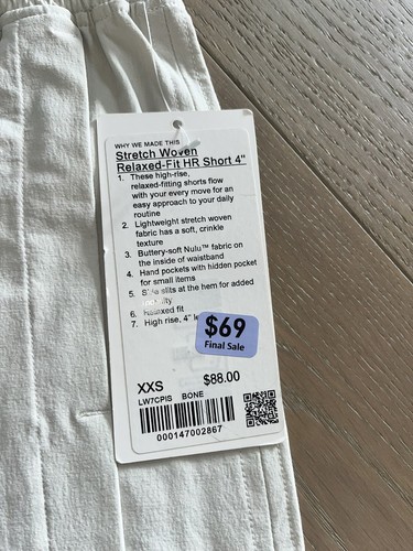 Lululemon Stretch Woven Relaxed Fit HR shorts 4” NWT New Size XXS Bone White - Picture 3 of 3