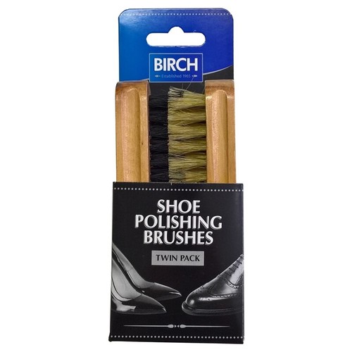 Birch Twin Bristles Cleaning Shoe Polishing Brush Wooden Suede Nubuck Leather - Picture 2 of 3