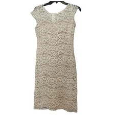Calvin Klein Cream Crochet Lace Sheath Dress Lining Back Zip Size 4