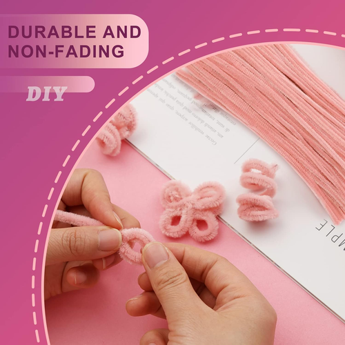 Chenille Stem Craft Supplies - 100 Pcs Pink Pipe Cleaners for DIY Arts & Crafts - Picture 4 of 7