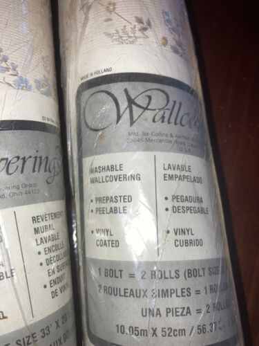VINTAGE Collins & Aikman Wallcoverings Wallpaper Blue Floral New NOS Retro HTF - Picture 4 of 7