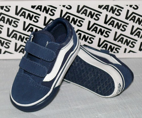 Vans TD OLD SKOOL V Rau UP Leder Canvas Kinder Schuhe Sneaker EU 21 Navy Weiß - Bild 6 von 12