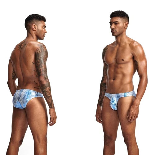 Men's Embossed Metallic Animal Print Snake Skin Briefs Shiny Underwear - Picture 33 of 36