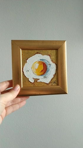 Fried Egg Original Art Small Painting Still Life Kitchen Art No Frame 4х4" - Video 1 of 1