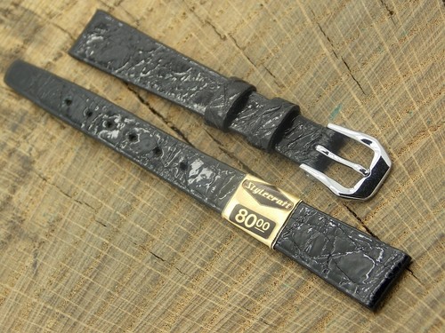 NOS Stylecraft Vintage 11mm Black Crocodile Watch Band Silver Tone Buckle Unused - Picture 3 of 4