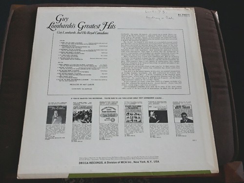 Vintage vinyl record LP Album GUY LOMBARDO GREATEST HITS DL74812 Decca - Imagen 8 de 10