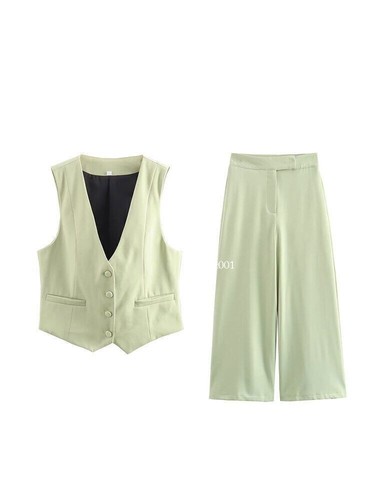 Women Summer 2 Pieces Sets Vests Coats Wide Leg Pants Set Ladies Female Two Suit - Picture 16 of 42