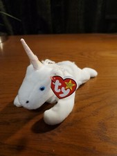 Vintage TY Beanie Baby - MYSTIC the Unicorn (irredescent horn yarn mane) 8 inch