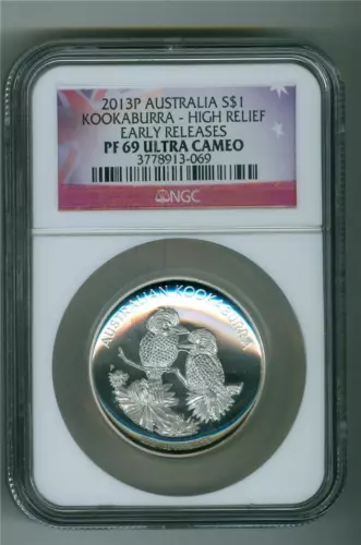 AUSTRALIA 2013-P $1 KOOKABURRA HIGH RELIEF 1 OZ. .999 SILVER NGC PF-69 ULTRA CAM