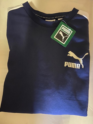 PUMA Men's Classics Logo Crew Sweatshirt French Terry, Color Navy - Picture 3 of 4
