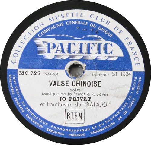 DISQUE 78T LP 78rpm JO PRIVAT orchestre du BALAJO Pacific ST1742 - Picture 2 of 3