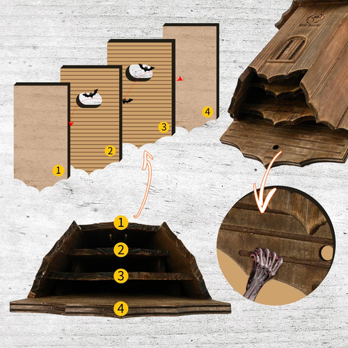 Wooden Castle Bat Houses for outside Bat Box for Outdoors - Large Three Chamber - Bild 3 von 8