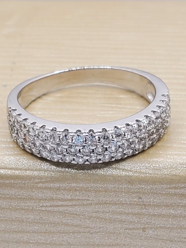 Three Rows of Round White Zircons (1.00ctw.) Sterling Silver Band Ring, Size 8 - Picture 2 of 6