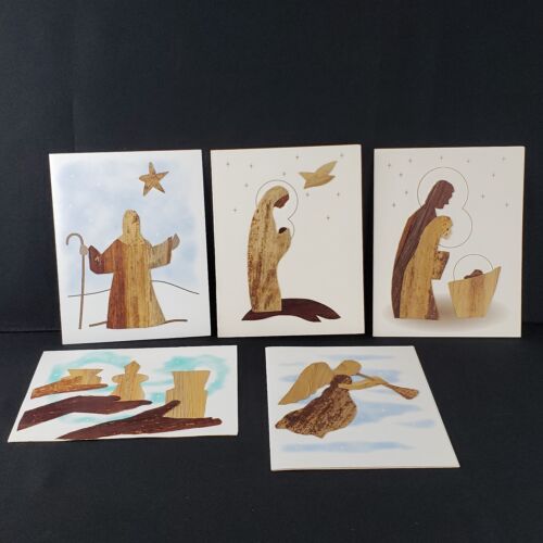 Handmade Christmas Cards 4 Envelopes 5 Cards Corn Husk Raised Design C7-1387 - Picture 1 of 5
