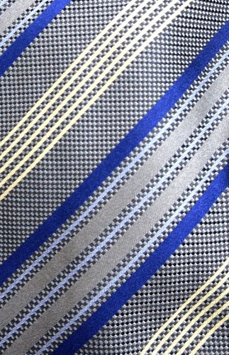 Lote de 2 corbatas de seda Aquascutum Hickey Freeman azul marrón gris rayas geométricas - Imagen 7 de 8