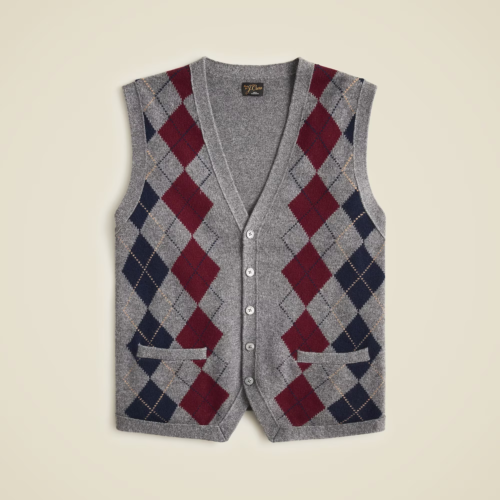 Neu mit Etikett - J. Crew 100% Kaschmir Strickjacke Pullover-Weste in Argyle, grau marine weinrot, L - Bild 6 von 7