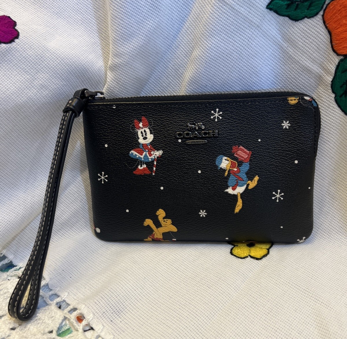 Disney X Coach Corner Zip Wristlet With Holiday Print | eBay