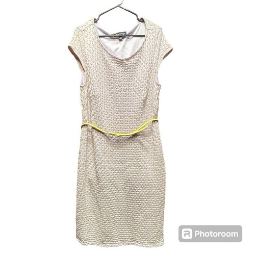 Sharagano Woman Pullover Dress stretchable Gray & Yellow Lines & Belt Size 14W - Picture 1 of 16