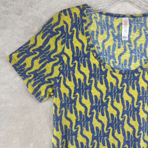 LuLaRoe Womens Short Sleeve T-Shirt Top Giraffe Print Blue Yellow Small New - Picture 8 of 11