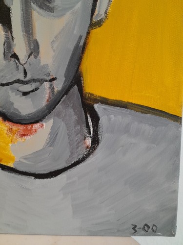 Gold & Gray portrait of Man. Acrylic on Canvas. 14x18. Original Modern Painting - Picture 7 of 8