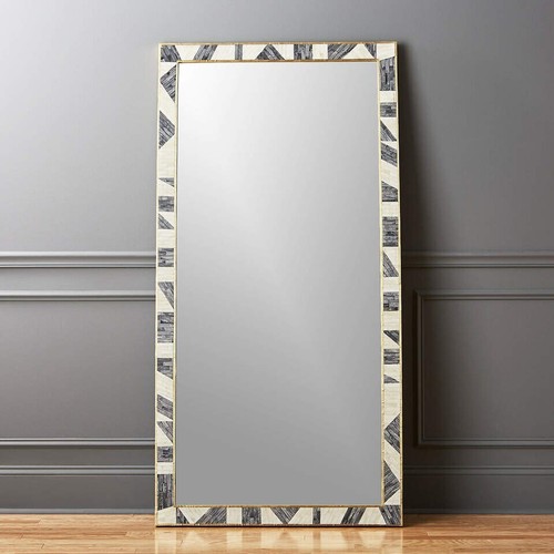 Bone Inlay Mirror, Handmade Wooden Mirror Frame, Pattern Modern Wall Decor - Picture 7 of 12