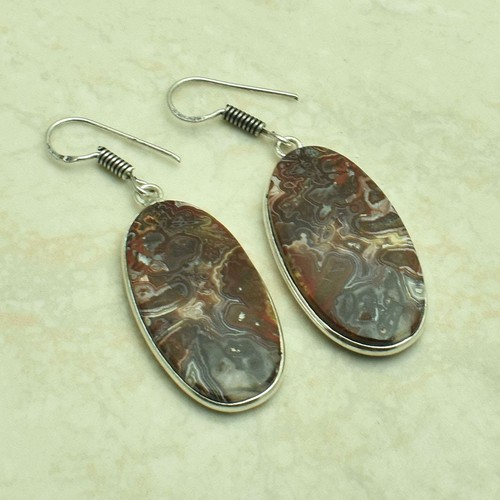 Crazy Lace Agate Gemstone Drop Dangle Earrings Jewelry Gift 1.4" AE-45900