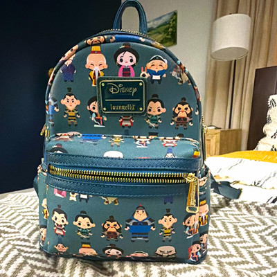 Loungefly Disney Mulan Allover Chibi Character Print Mini Backpack Blue Teal