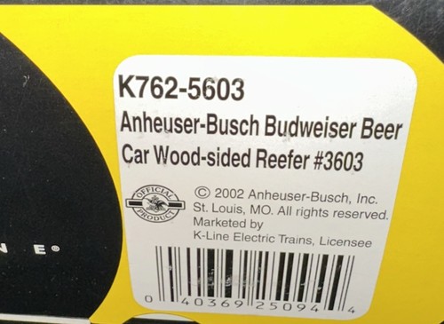 K-LINE K762-5603 ANHEUSER-BUSCH Budweiser BEER 40’ WOOD-SIDED REEFER O-SCALE - Picture 4 of 4