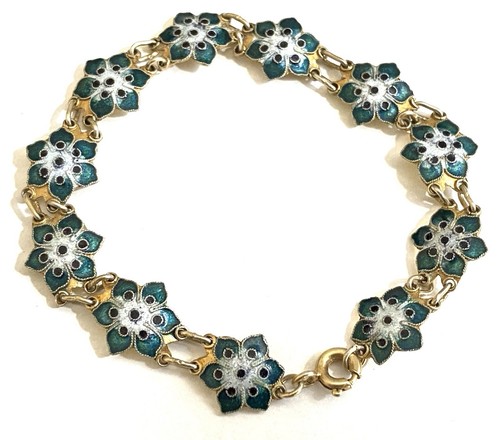 Vintage Gilt Silver Pretty Dainty Filigree Enamel Flower Bracelet Chinese ? - Picture 2 of 12
