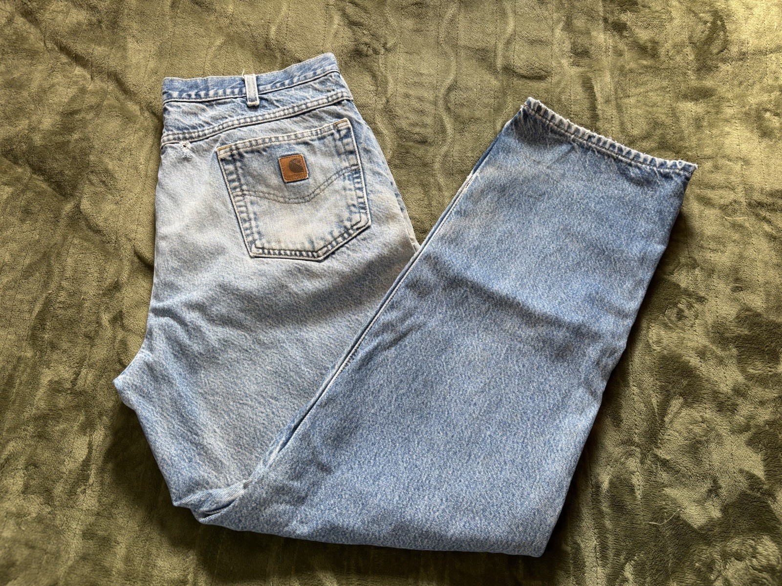 Carhartt Carpenter Jeans Mens 38x34 Blue Flannel Plaid Lined Insulated Workwear