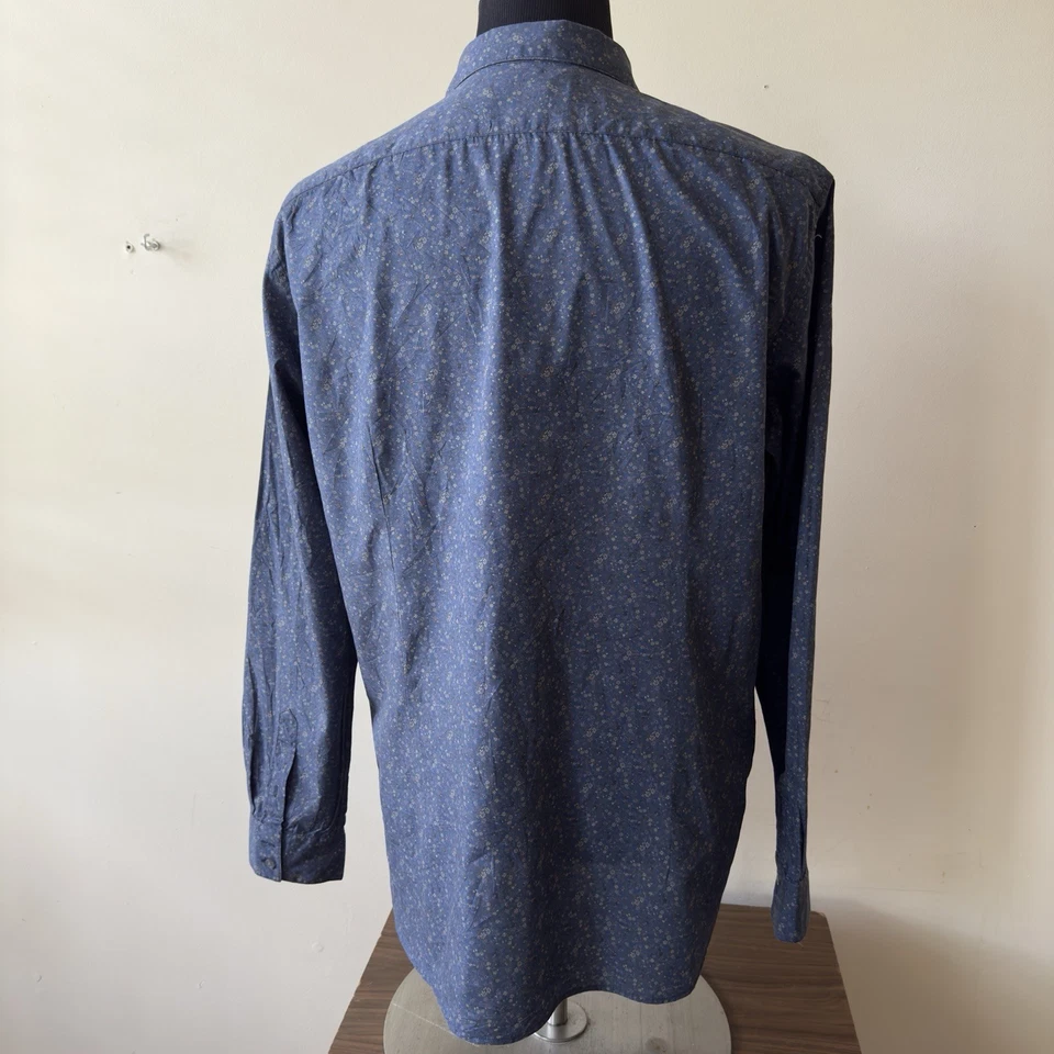 Camisa John Varvatos Para Hombres XL Azul Micro Floral Algodón Abotonada Manga Larga Foto 4 de 4