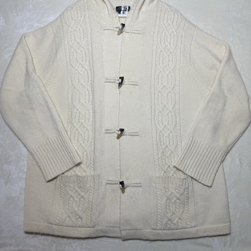 LAUREN RALPH LAUREN Strickjacke mit Kapuze elfenbein 3X plus Wolle Kaschmir Knebelzopfmuster