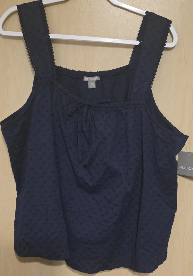 Camiseta sin mangas Falls Creek Plus 2X azul marino cuello cuadrado clipdot nueva con etiquetas Foto 2 de 4