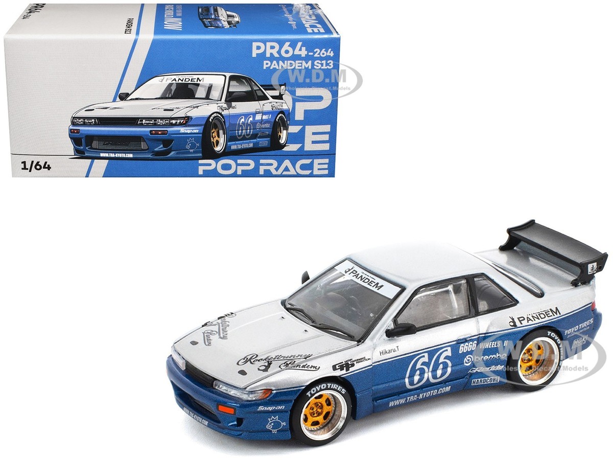 PANDEM S13 RHD SILVER & BLUE 1/64 DIECAST MODEL CAR BY POP RACE