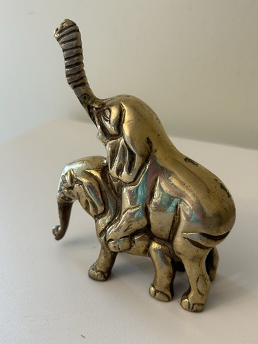 Vintage massive Messing Paarung Elefant Paare Figur glänzend Wohndeko 4 3/4" - Bild 3 von 22