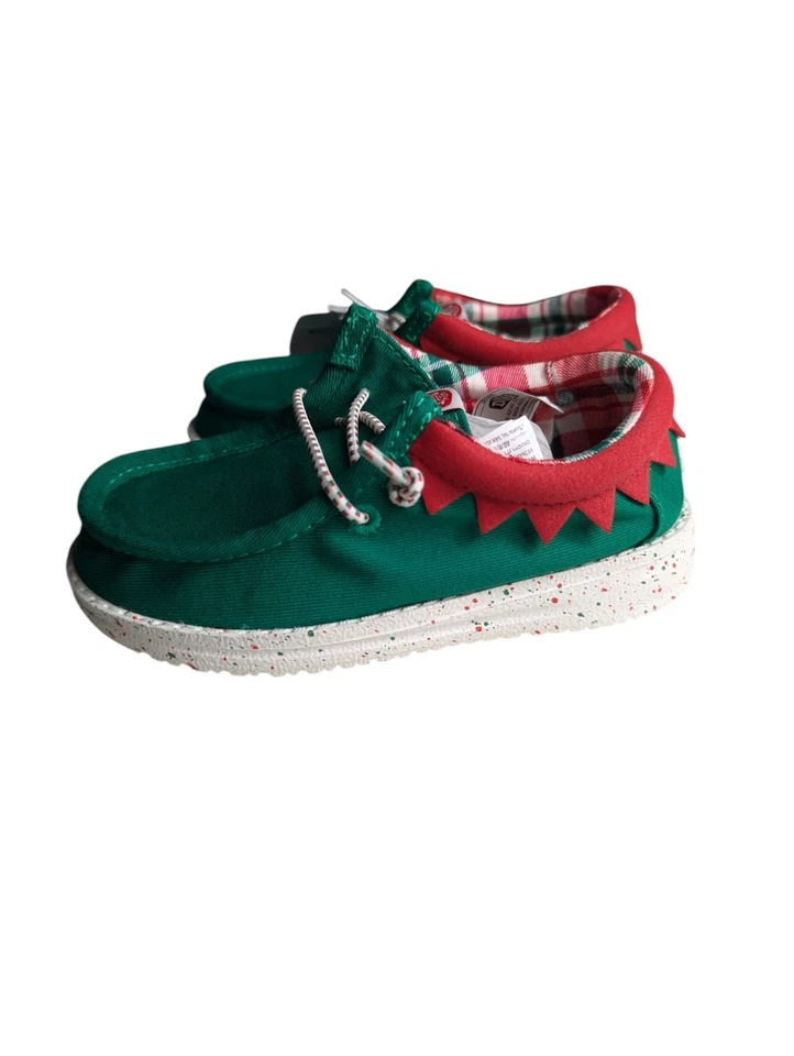Zapatos HEY DUDE para niños pequeños Wally Holiday Elf niño talla 8 verde/rojo 42147-3XX Foto 4 de 4