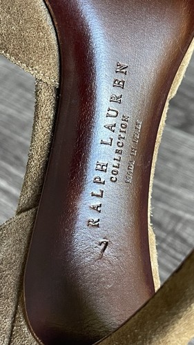 Ralph Lauren Collection Suede BrownColor Peep Toe Pumps Size 7 - Picture 15 of 16