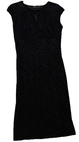 Black Velvet Burnout Midi Dress Damask Sheath Goth Academia Vamp Sexy Apt 9 PXL - Picture 8 of 13